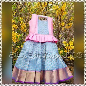 New boutique Pink/Blue Pure Silk Traditional South Indian Pavadai Sattai